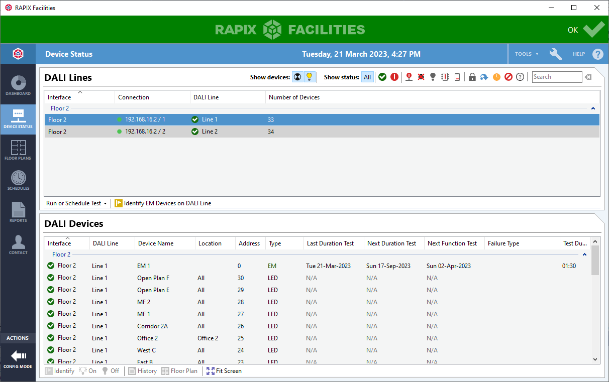 RAPIX Facilities Device Status