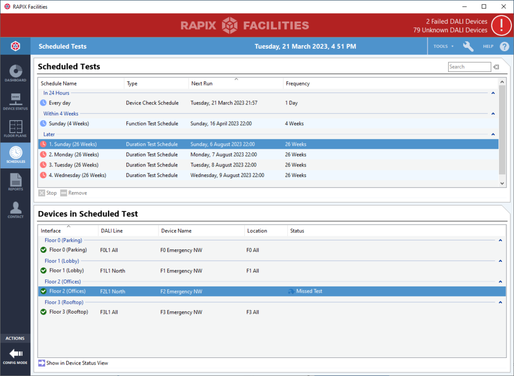 RAPIX Facilities Test Schedules