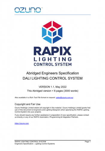 RAPIX Lighting Control System Abridged Engineers Specification V1.0 May 2022 Png