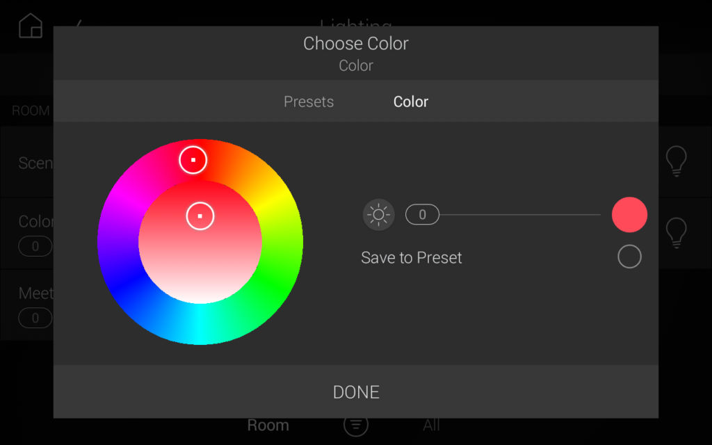 Control 4 Select Colour Preset