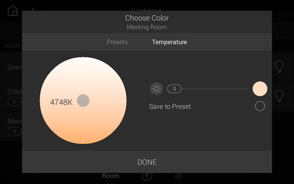 Control 4 Select Colour Preset